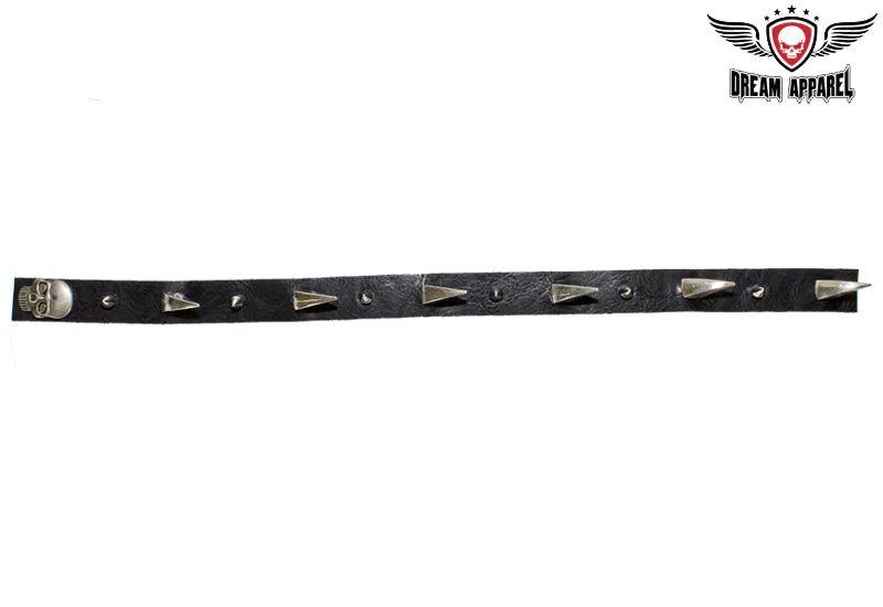 Helmet Spike Strip With Dual Style Spikes And Metallic Skull