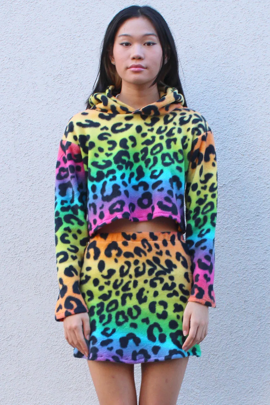 Hoodie and Skirt - Fleece with Multi Color Leopard Print