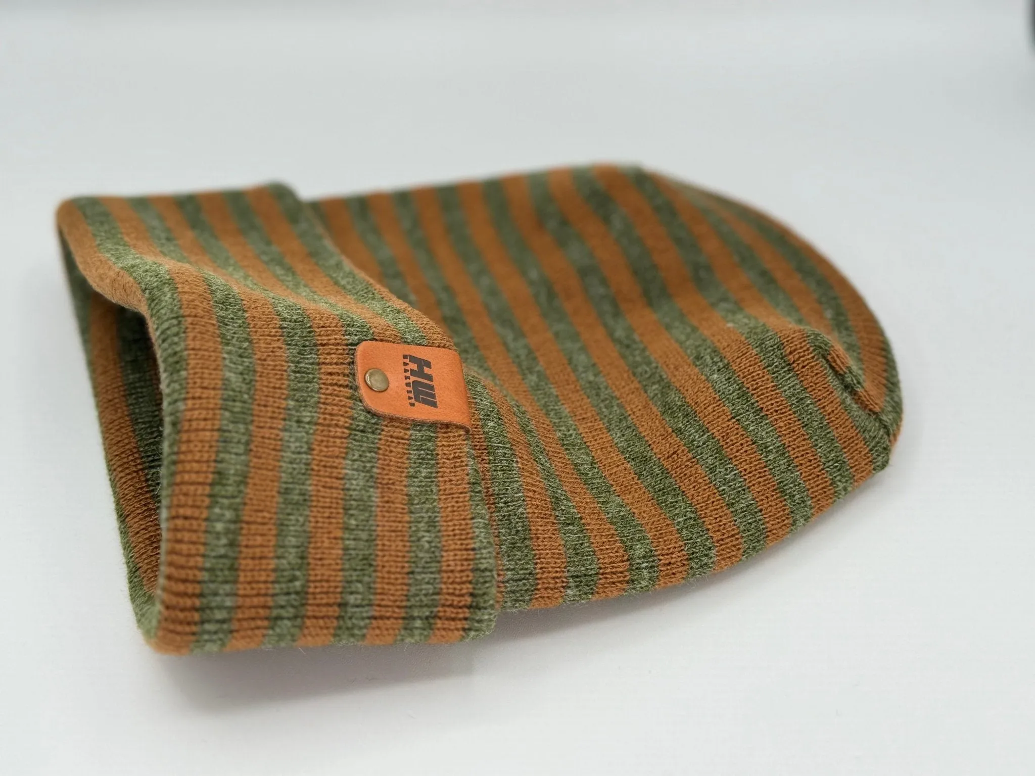 HW6095 HAAKWEAR Theta Stitch RORO Cuffed Beanie (Patent Pending Design) - Green/Brown, Made in USA