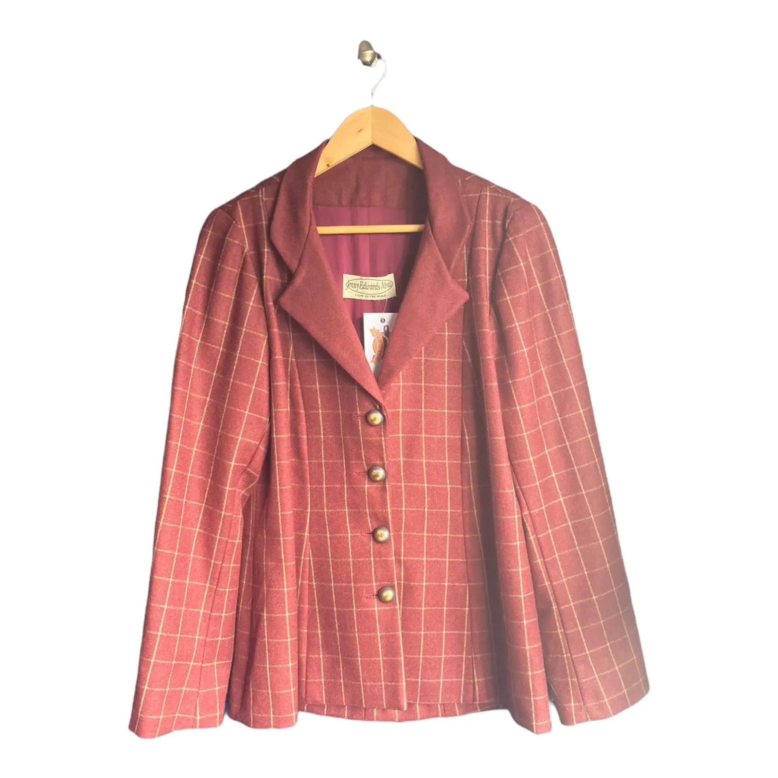 Jenny Edwards-Moss Wool Burgundy Checked Skirt Suit UK Size 14