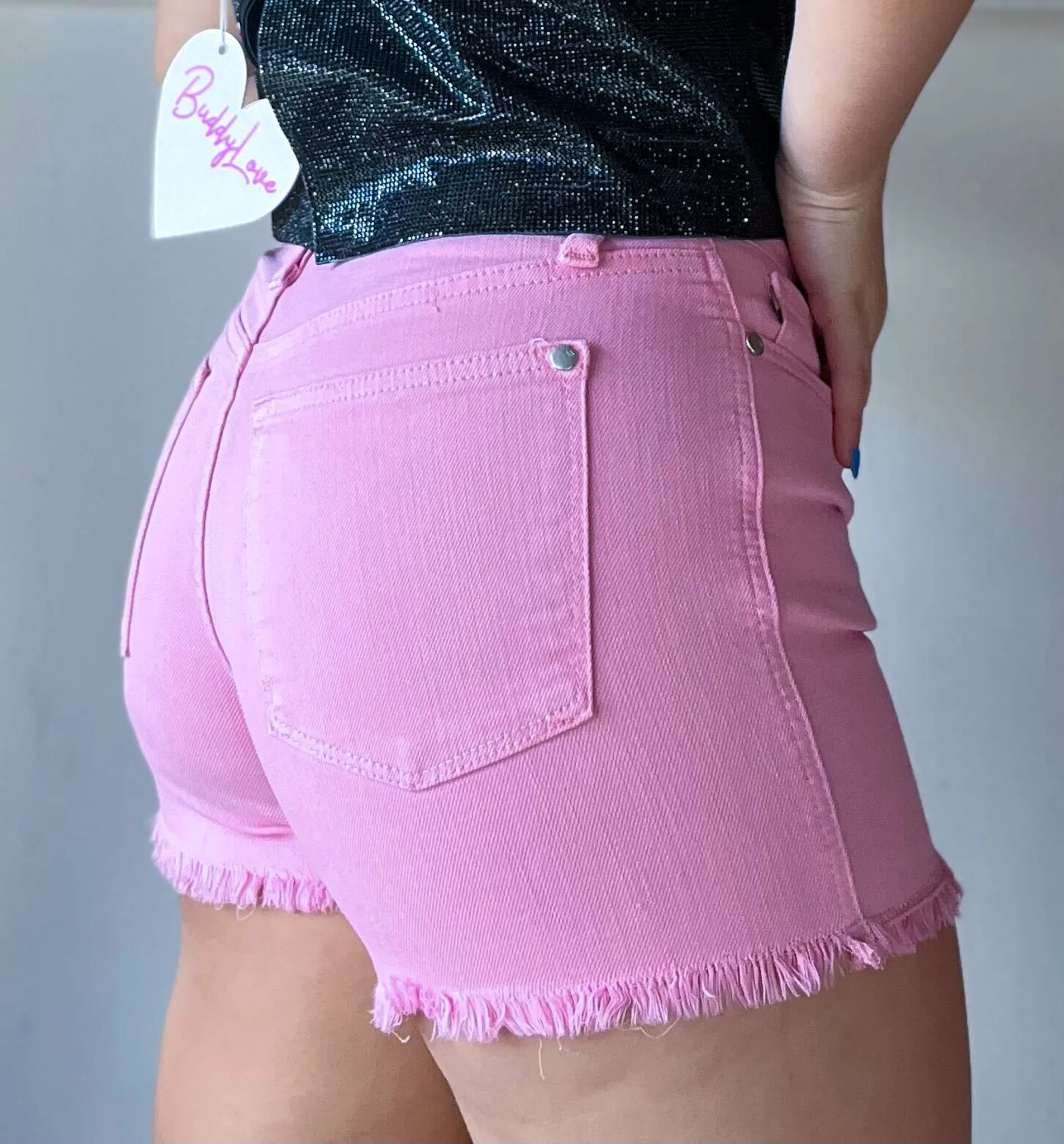 Judy Blue Dyed Fray Hem Shorts- Bubblegum