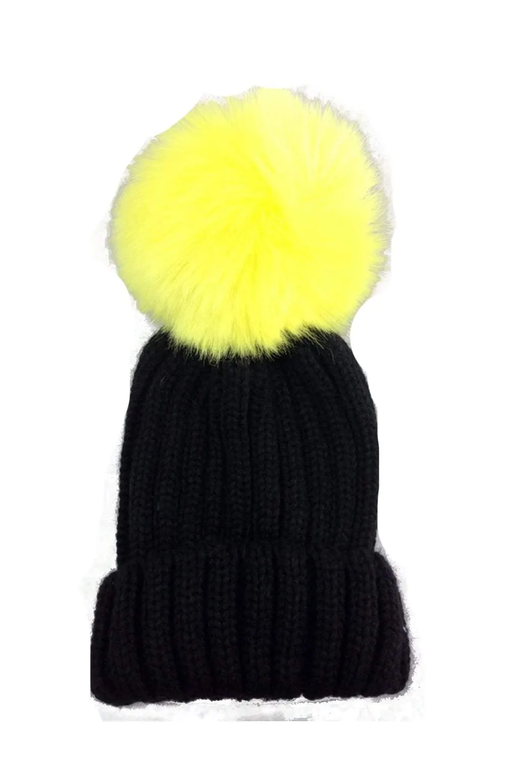 Kid Detachable Faux Fur  Pom Pom Beanie Hat