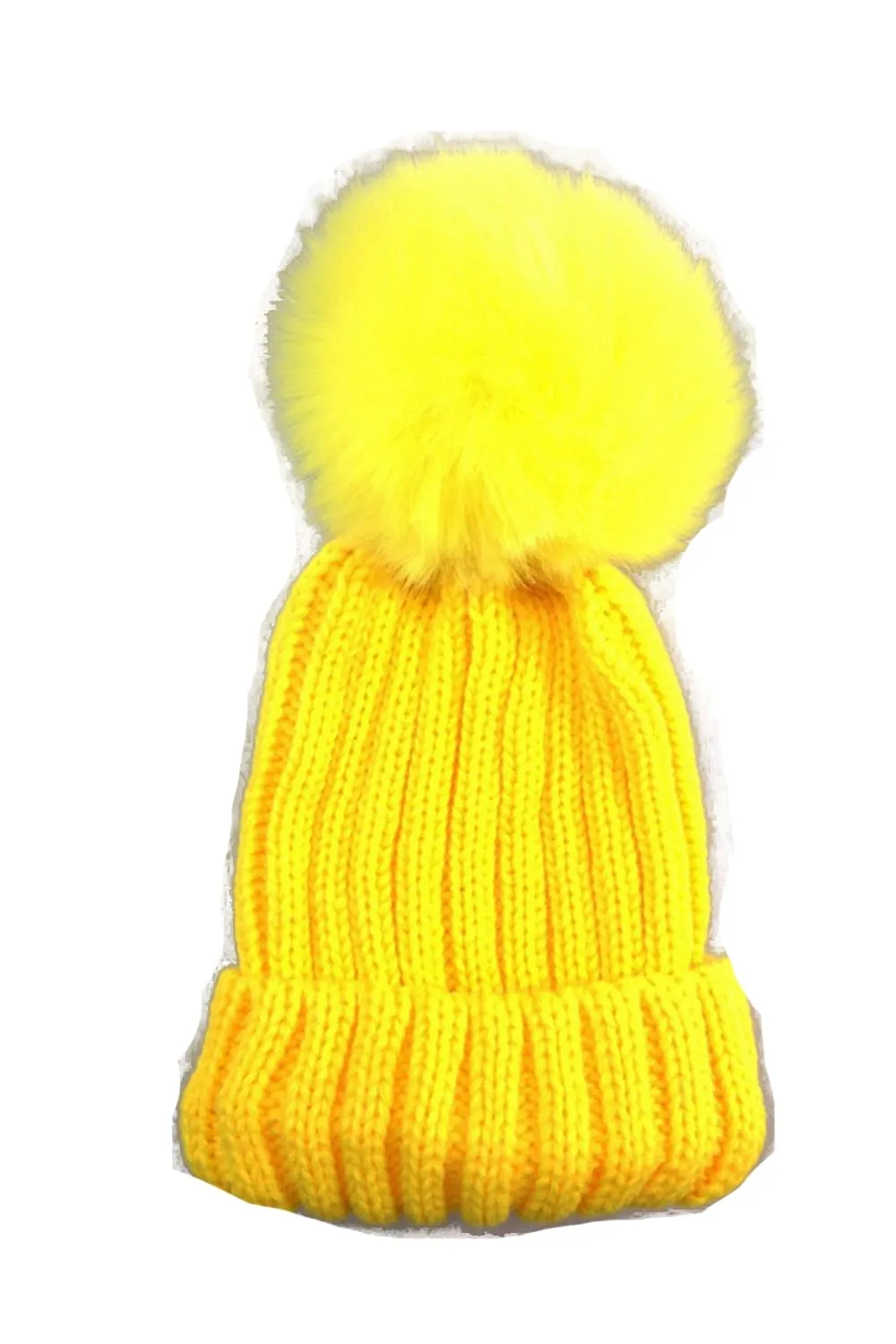 Kid Detachable Faux Fur  Pom Pom Beanie Hat