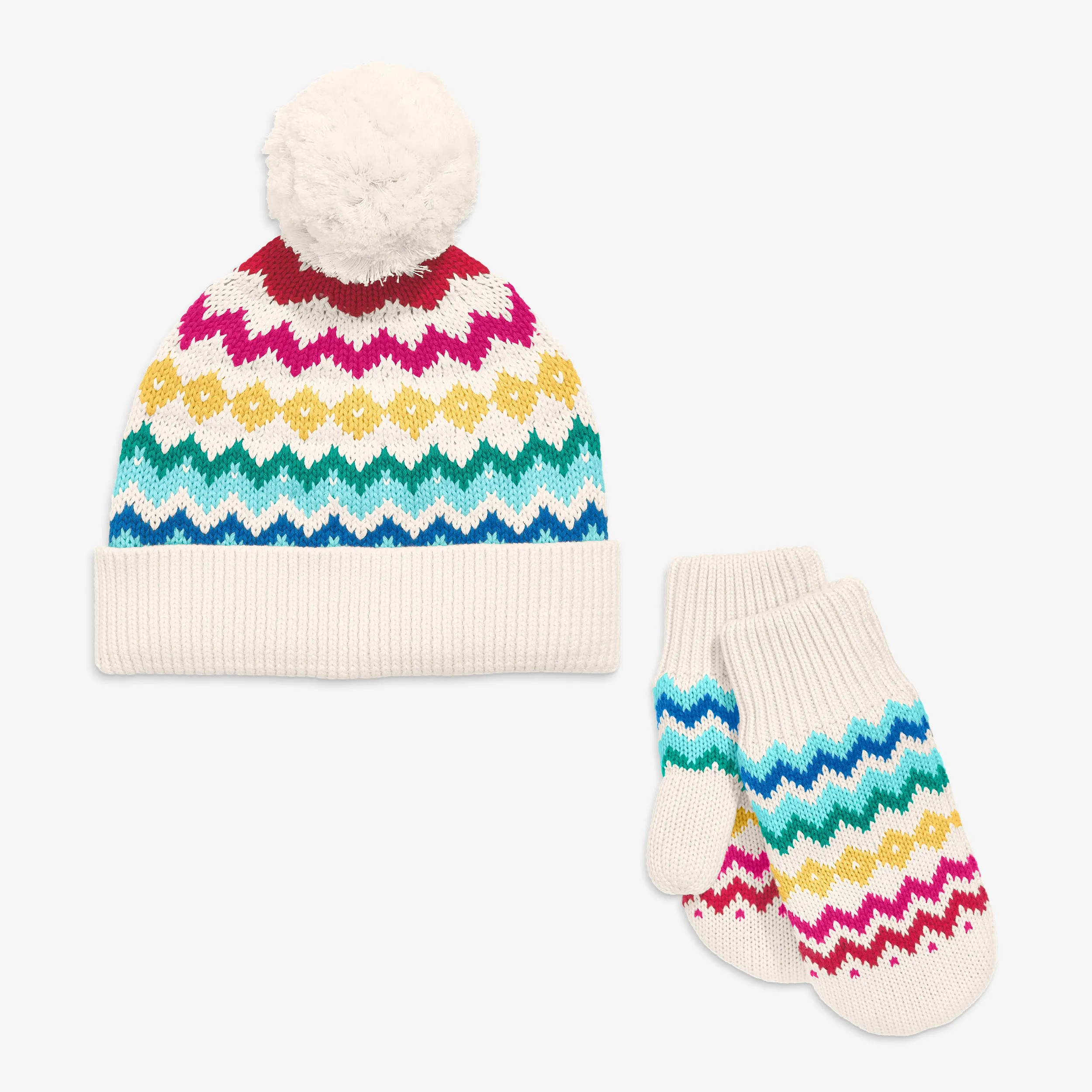 Kids fair isle beanie & mittens set