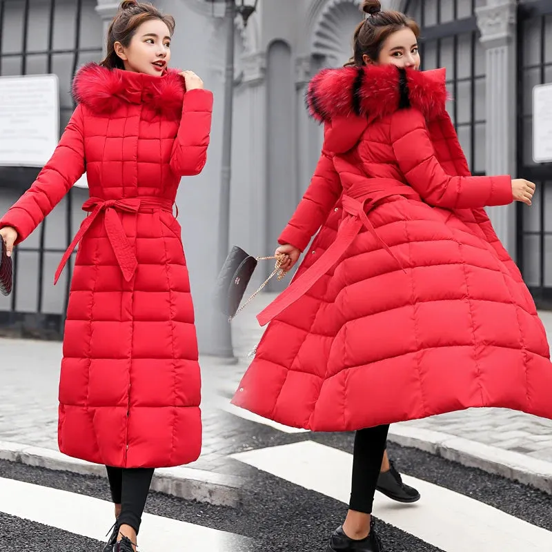 Long Parkas Korean Style Quilted Jacket For Winter Thicken Warm Long Hooded Clothes