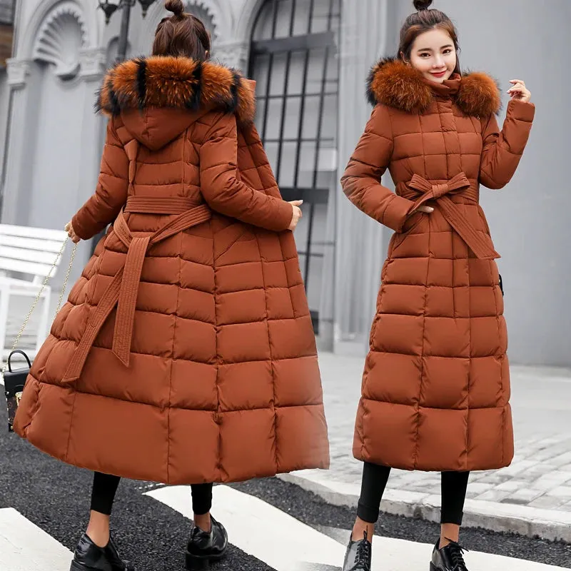 Long Parkas Korean Style Quilted Jacket For Winter Thicken Warm Long Hooded Clothes