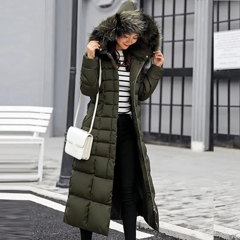 Long Parkas Korean Style Quilted Jacket For Winter Thicken Warm Long Hooded Clothes