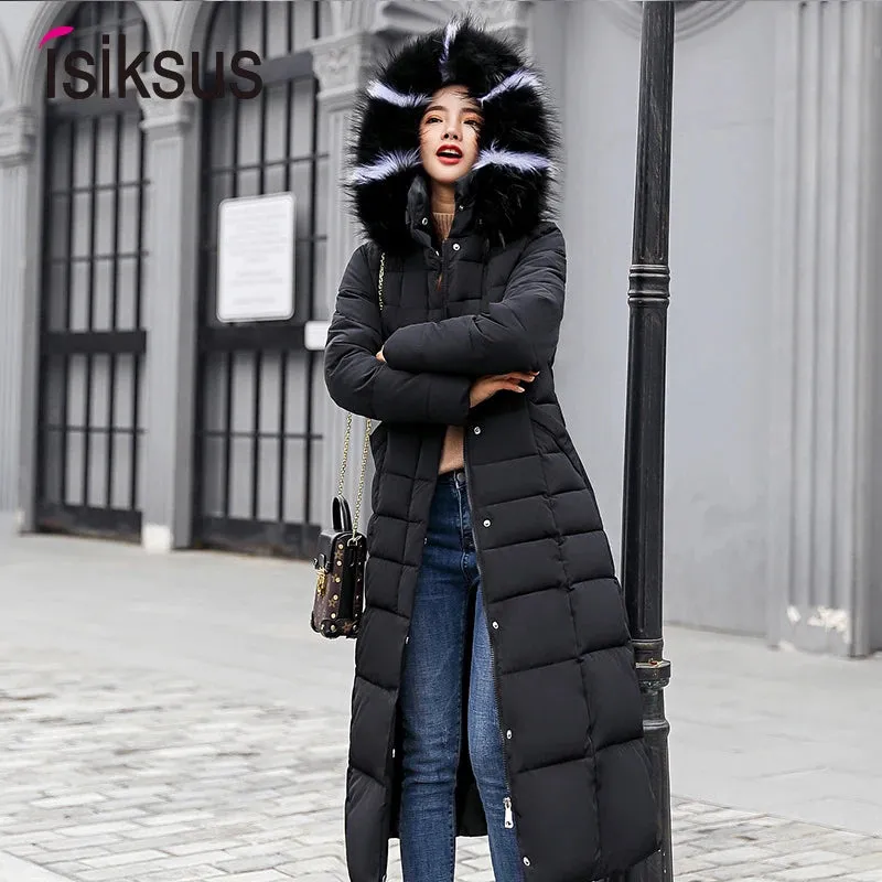 Long Parkas Korean Style Quilted Jacket For Winter Thicken Warm Long Hooded Clothes