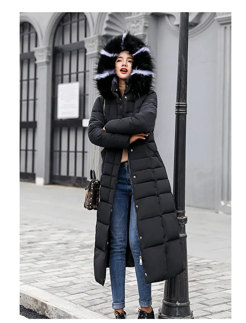 Long Parkas Korean Style Quilted Jacket For Winter Thicken Warm Long Hooded Clothes