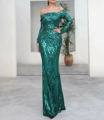 Long sleeve retro sequin maxi Dress