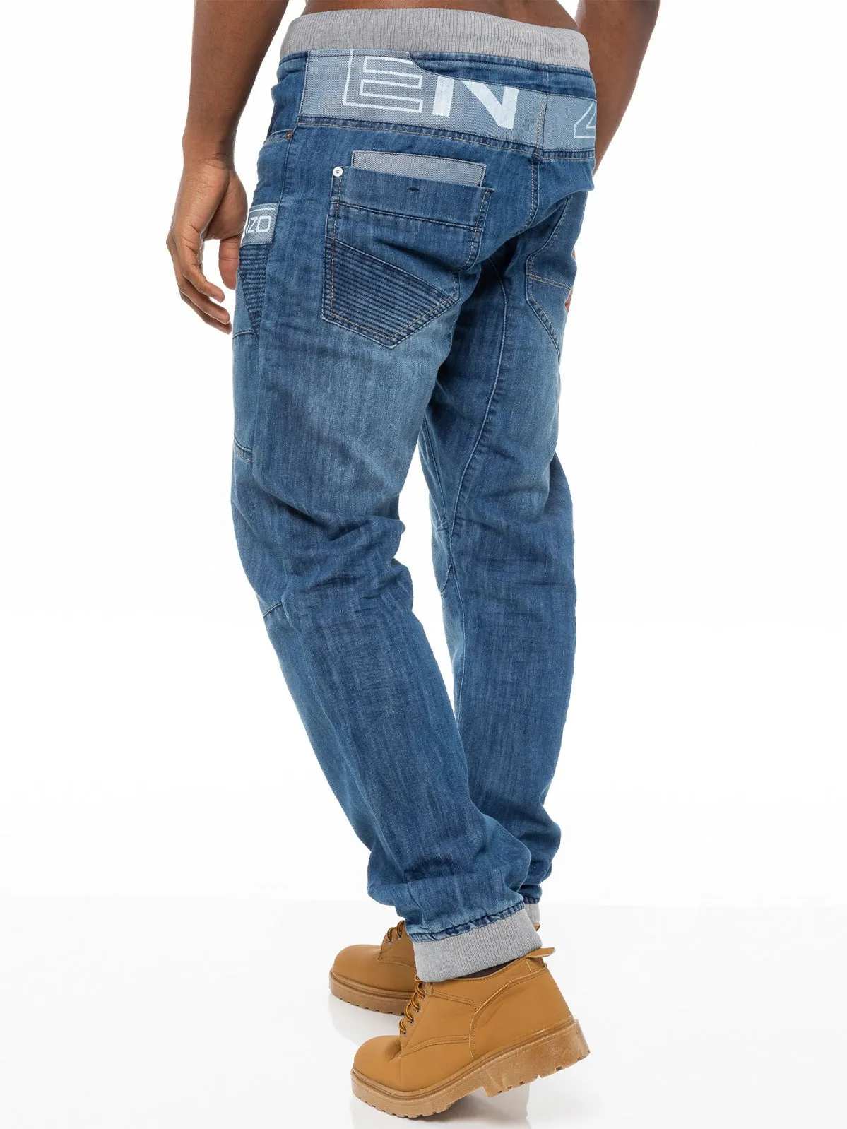 Mens Cuffed Fit Denim Jeans | Enzo Designer Menswear