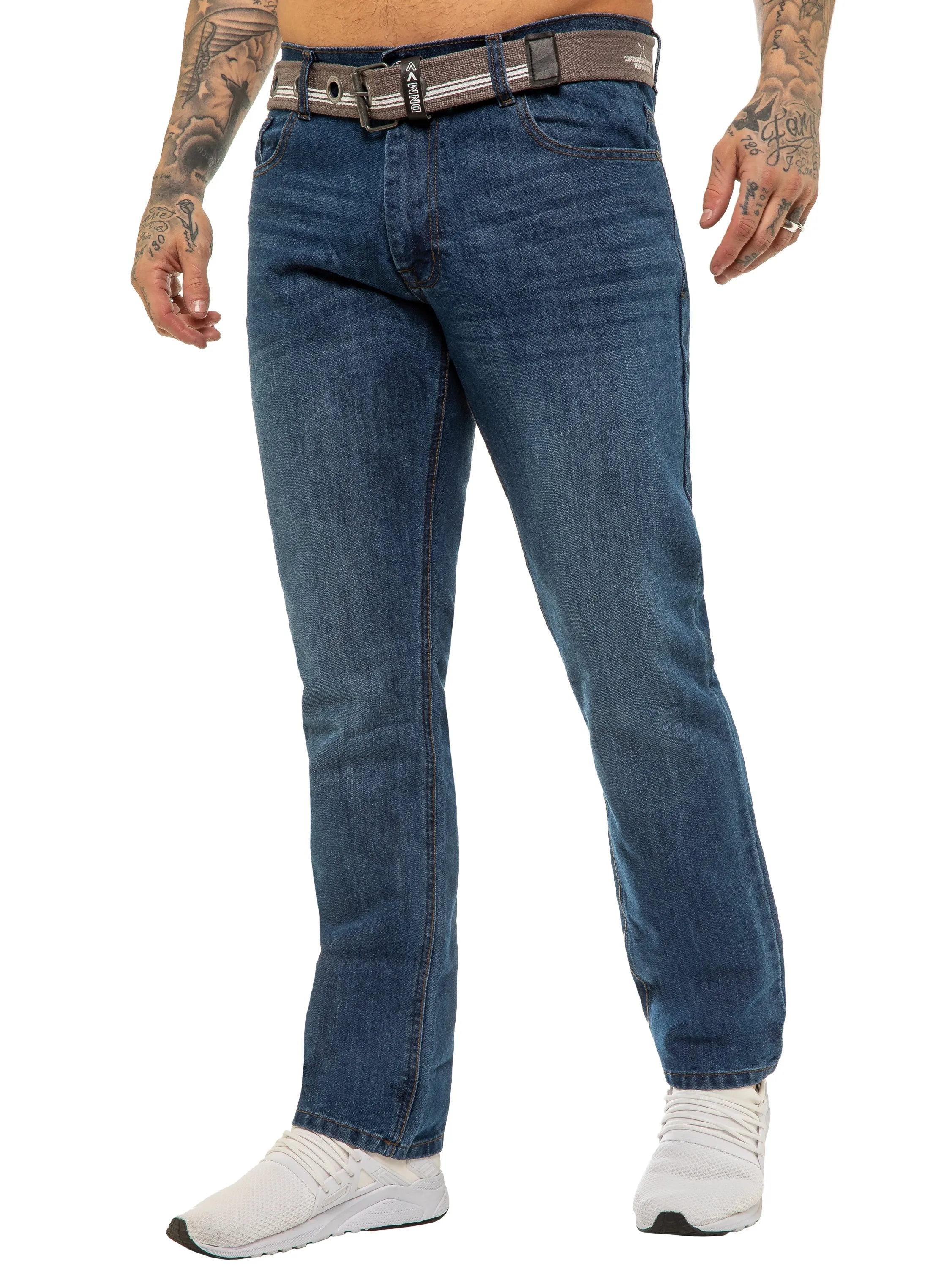 Mens Designer Blue Regular Tapered Fit Denim Jeans | Enzo Designer Menswear