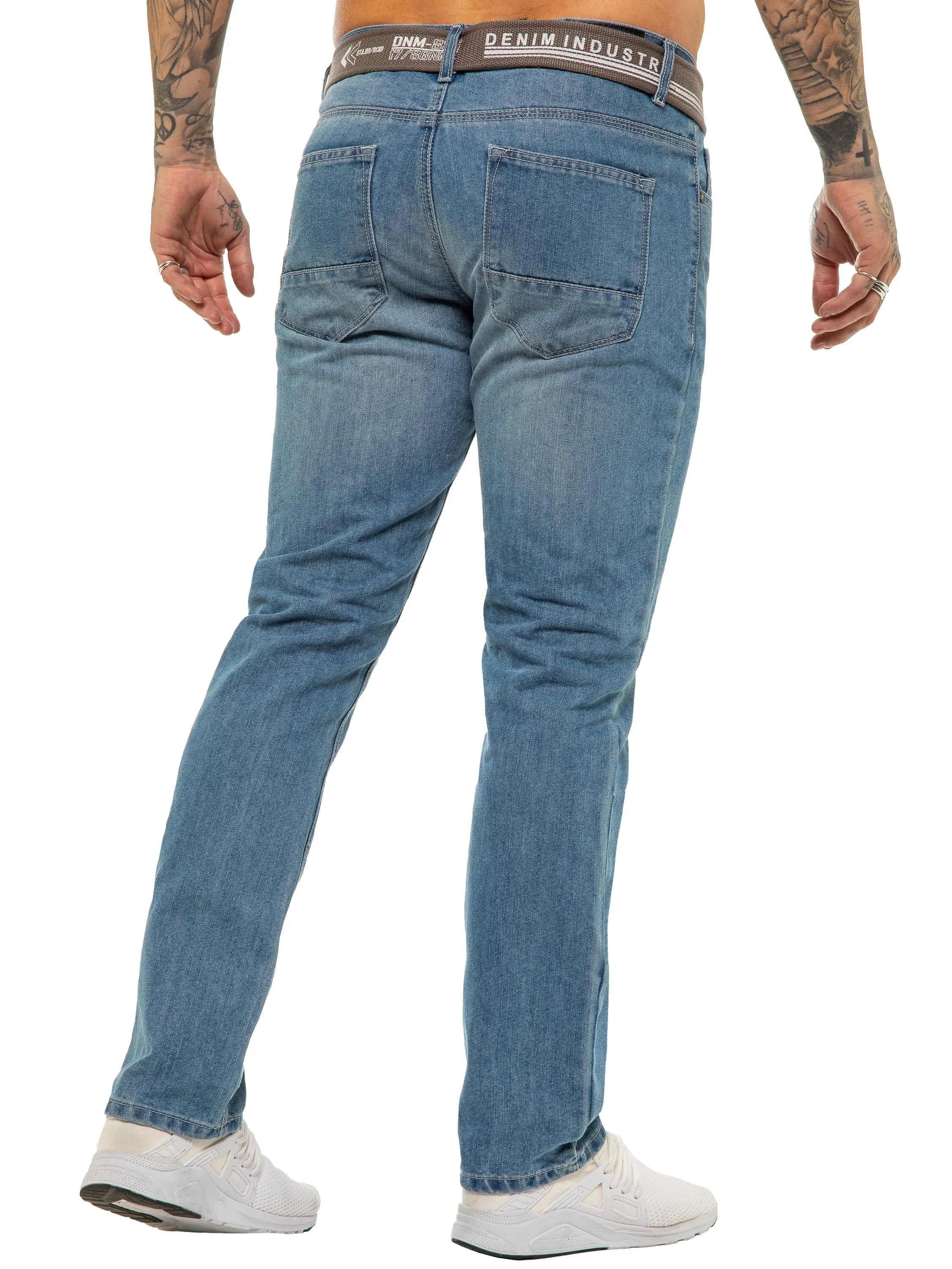 Mens Designer Blue Regular Tapered Fit Denim Jeans | Enzo Designer Menswear