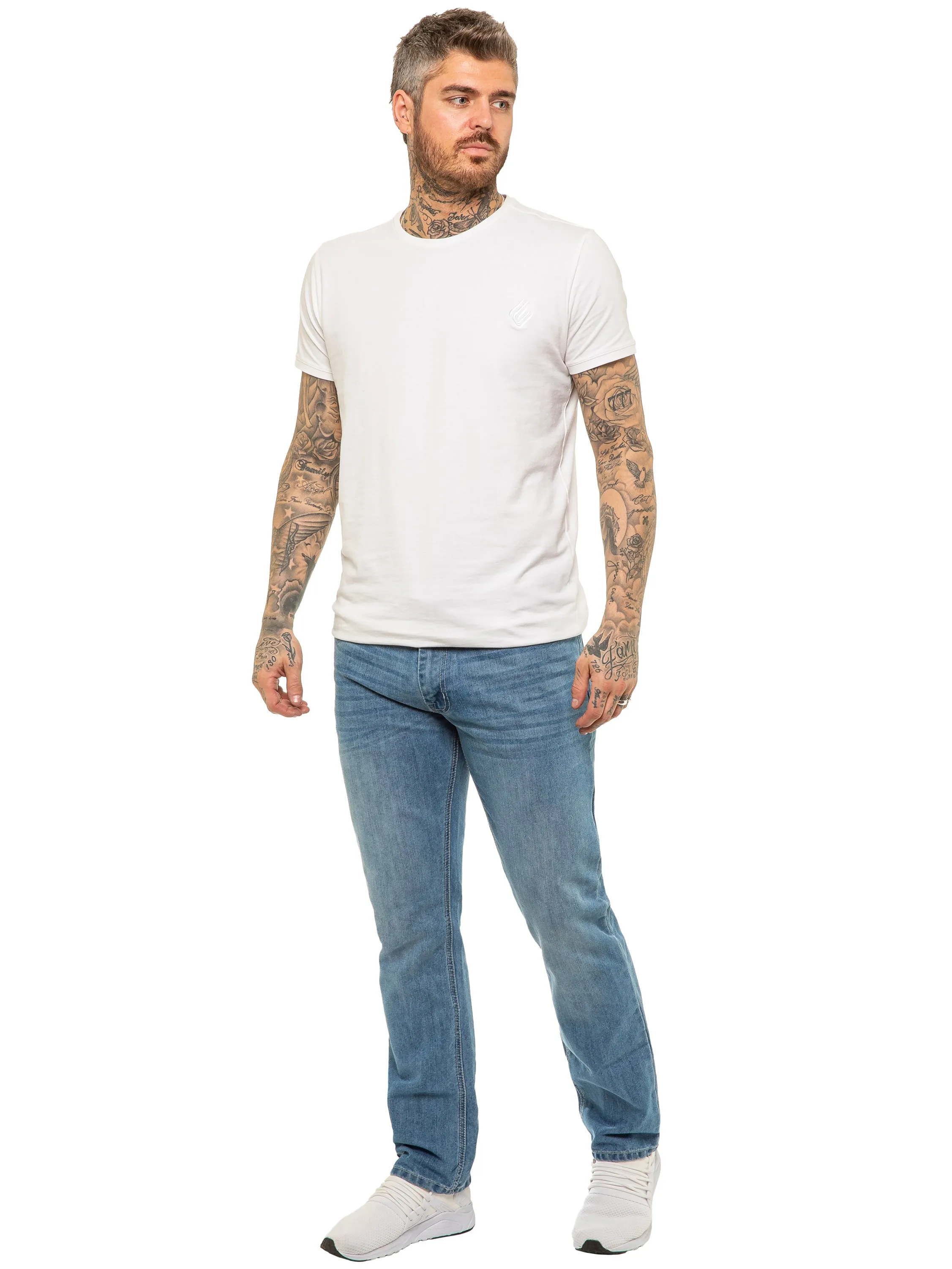 Mens Designer Blue Regular Tapered Fit Denim Jeans | Enzo Designer Menswear