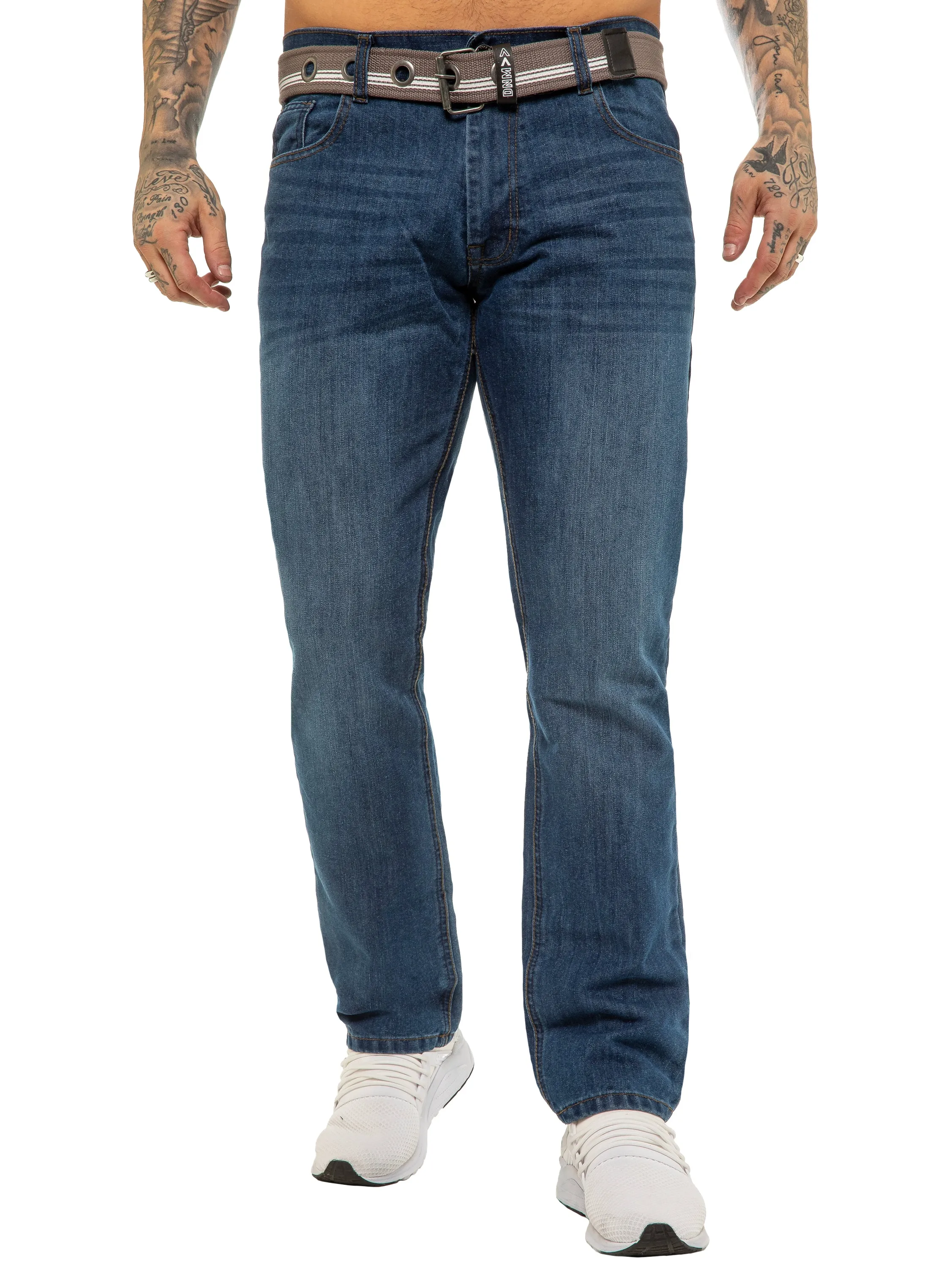 Mens Designer Blue Regular Tapered Fit Denim Jeans | Enzo Designer Menswear