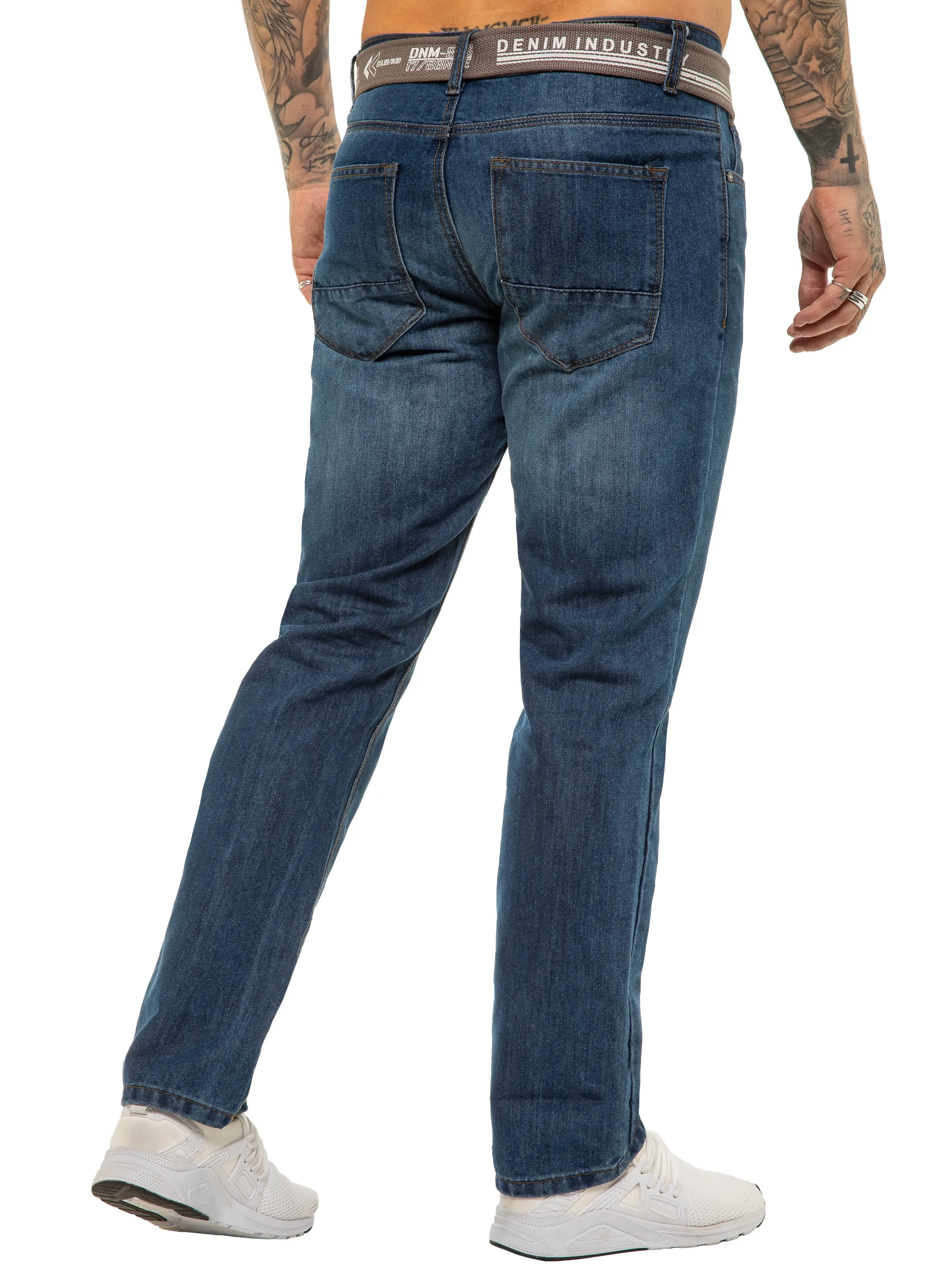 Mens Designer Blue Regular Tapered Fit Denim Jeans | Enzo Designer Menswear