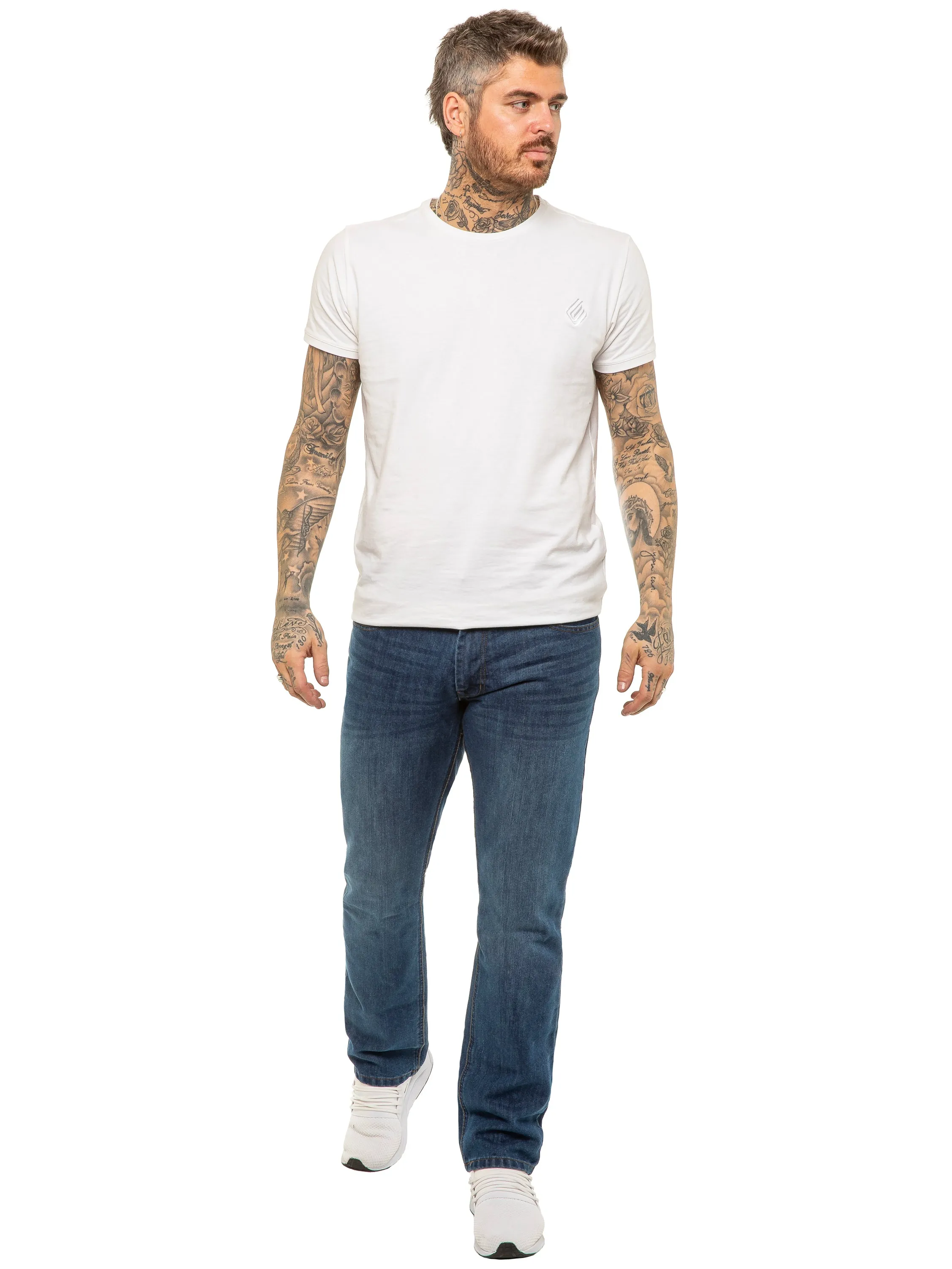 Mens Designer Blue Regular Tapered Fit Denim Jeans | Enzo Designer Menswear