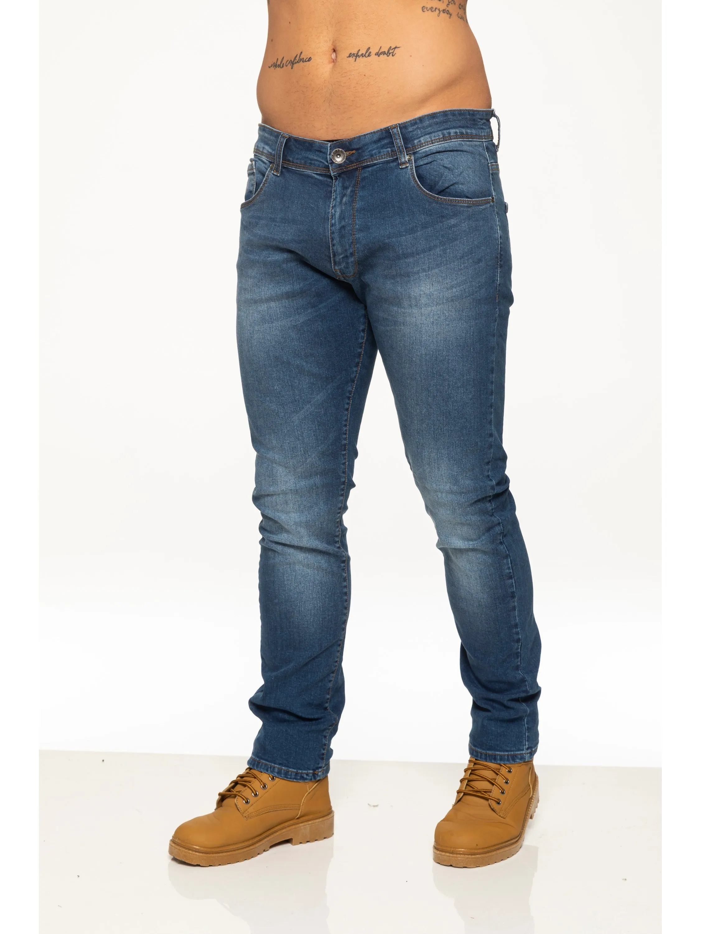 Mens Skinny Stretch Stonewash Denim Jeans | Enzo Designer Menswear