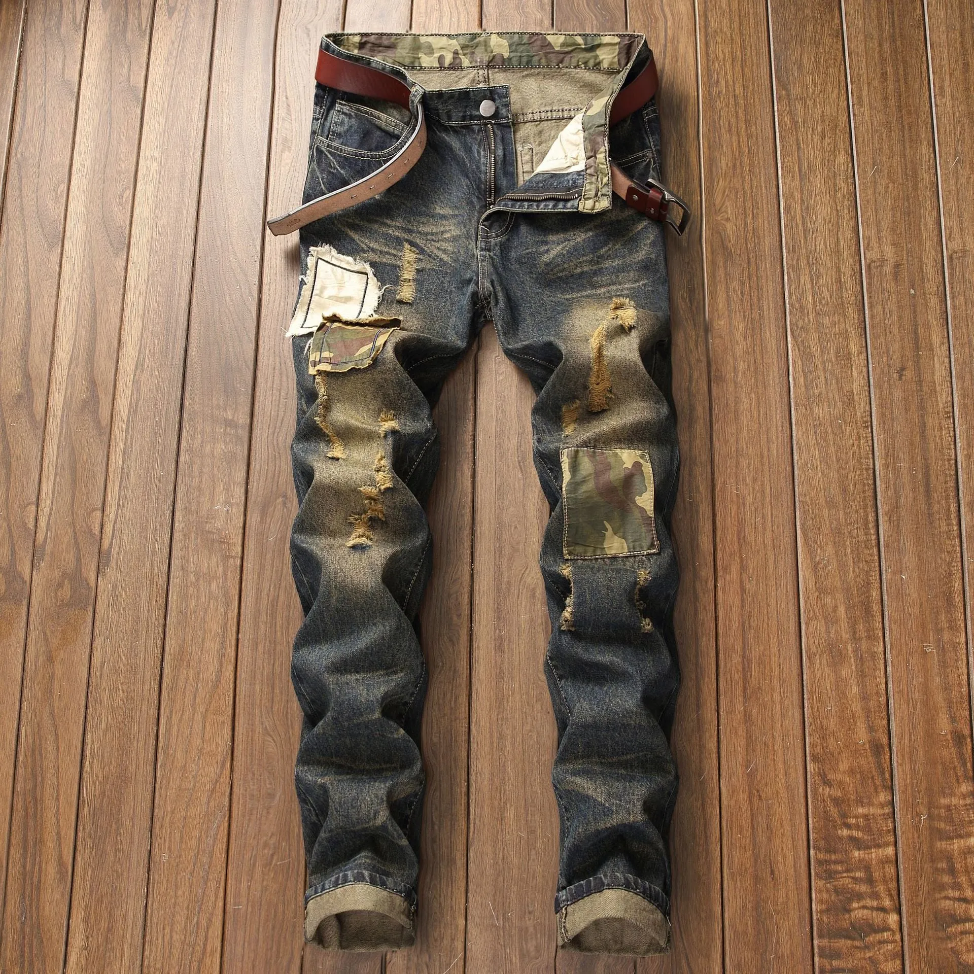 Men's Straight Cut Camo Patch Jeans