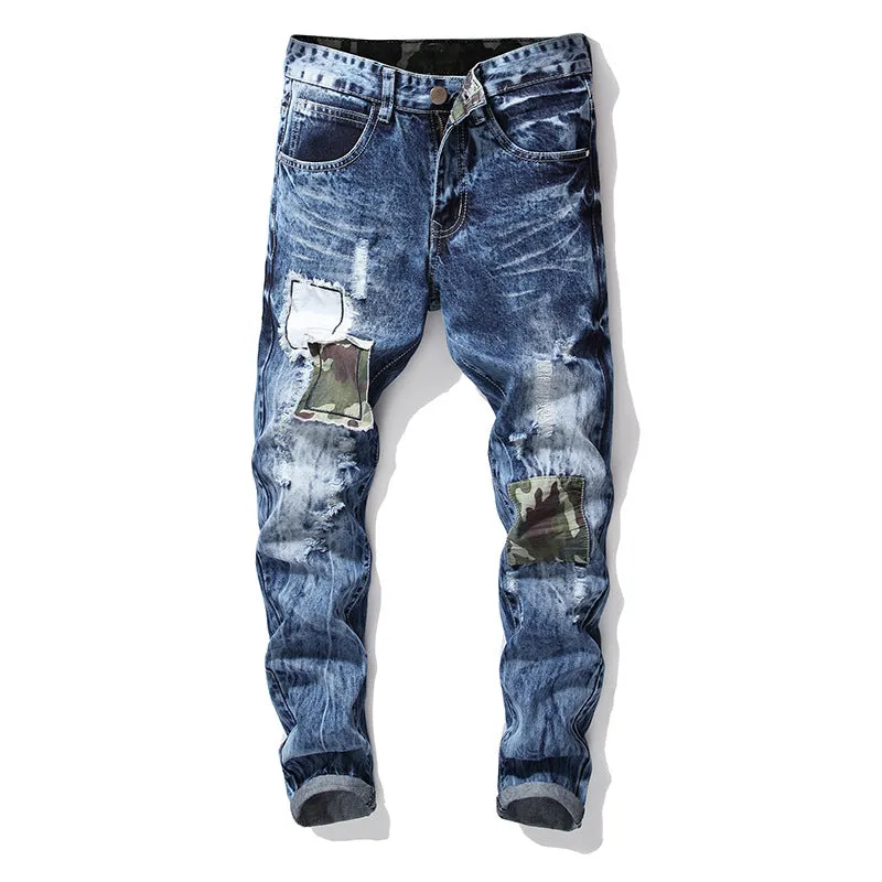 Men's Straight Cut Camo Patch Jeans