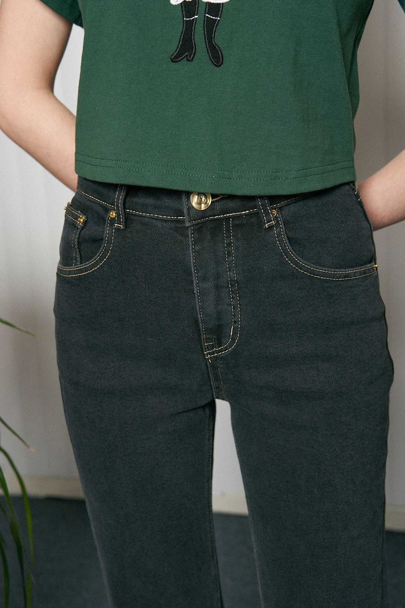 Nap jeans Black Denim with yellow thread