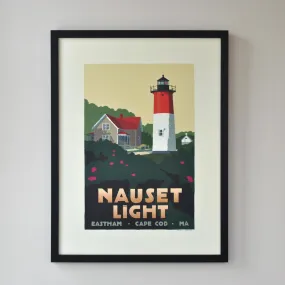 Nauset Light Art Print 18" x 24" Framed Travel Poster By Alan Claude - Massachusetts