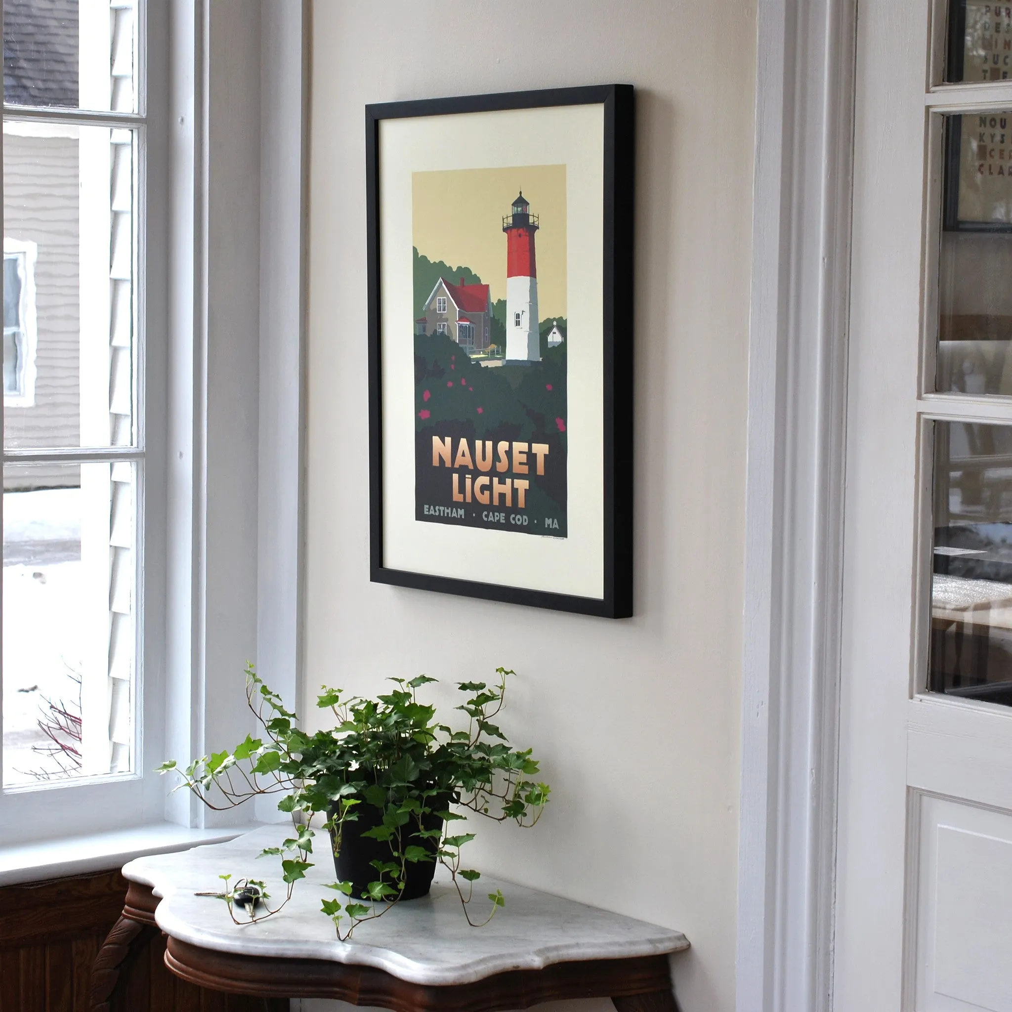 Nauset Light Art Print 18" x 24" Framed Travel Poster By Alan Claude - Massachusetts