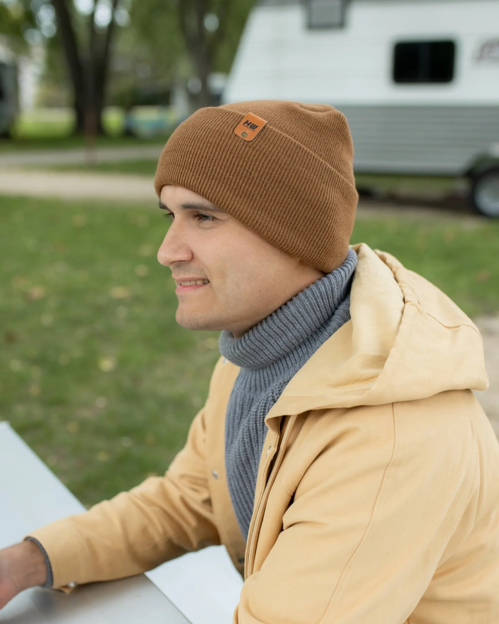 NEW HAAKWEAR Theta-Stitch Cuffed Beanie - Designed and Made in USA (Patent Pending Design) - Camel Brown