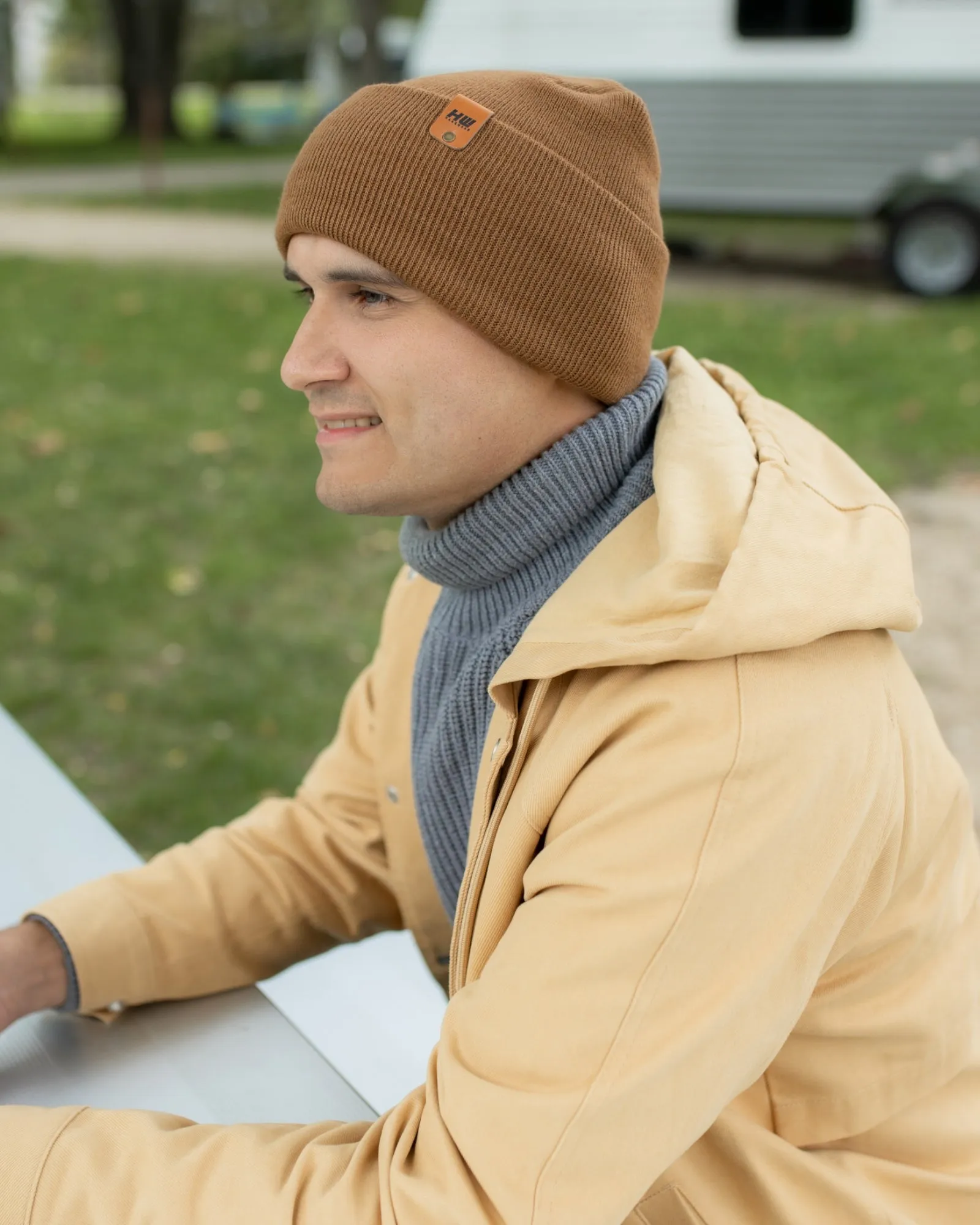 NEW HAAKWEAR Theta-Stitch Cuffed Beanie - Designed and Made in USA (Patent Pending Design) - Camel Brown