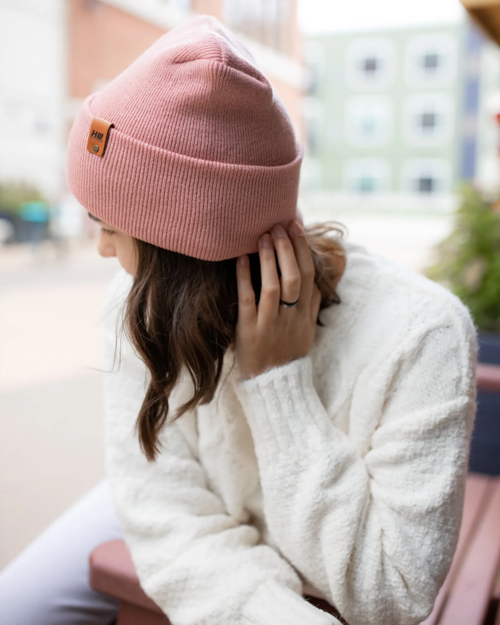 NEW HAAKWEAR Theta-Stitch Cuffed Beanie - Designed and Made in USA (Patent Pending Design) - Pearl Pink