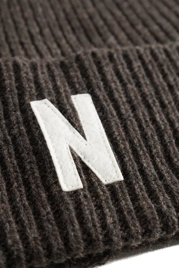 Norse Projects Merino Lambswool N Logo Beanie - Heathland Brown