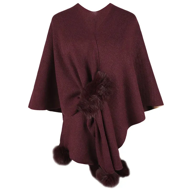 Patchwork Solid Color Shawl Knitted Cardigans Poncho Cape