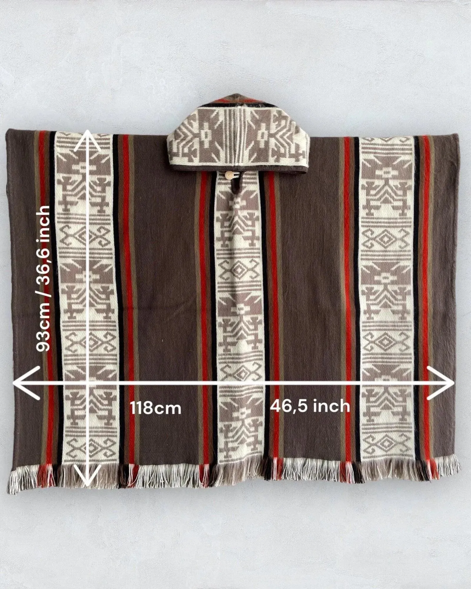 Poncho with Hood Wool Beige Mocha