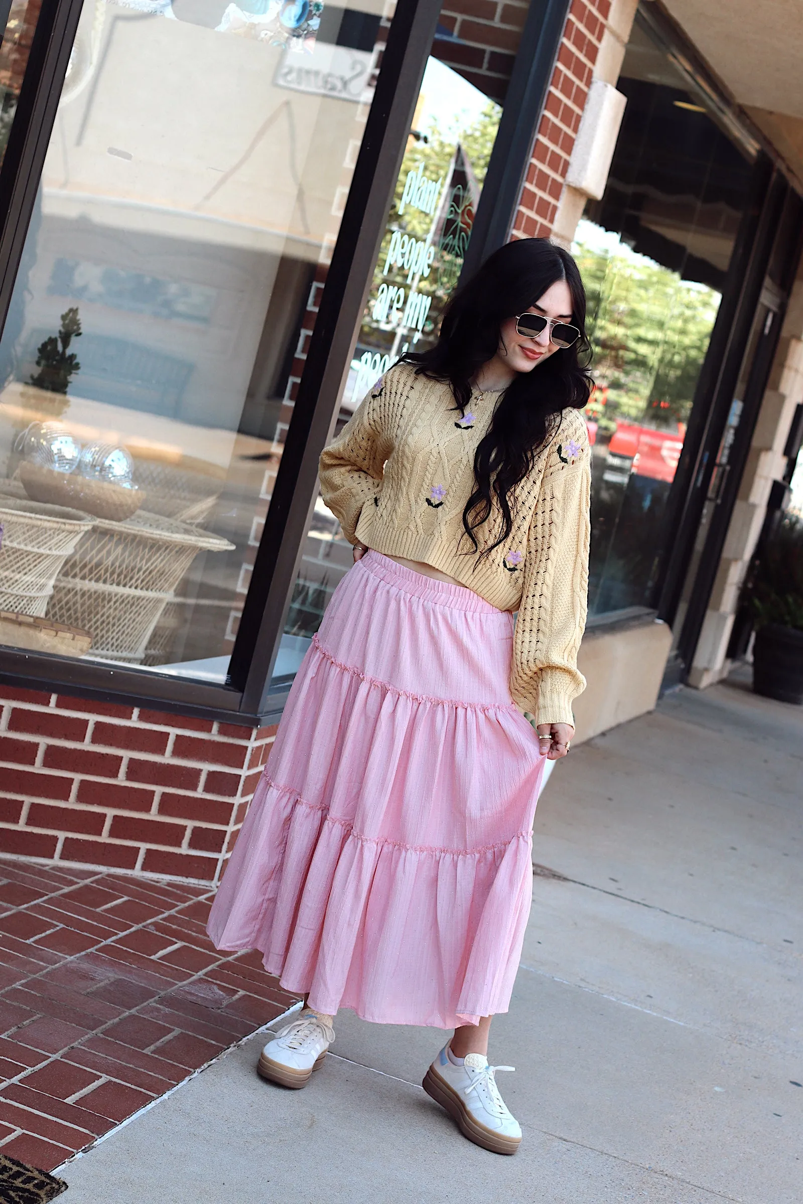 Rhinestone Tiered Skirt   Pink