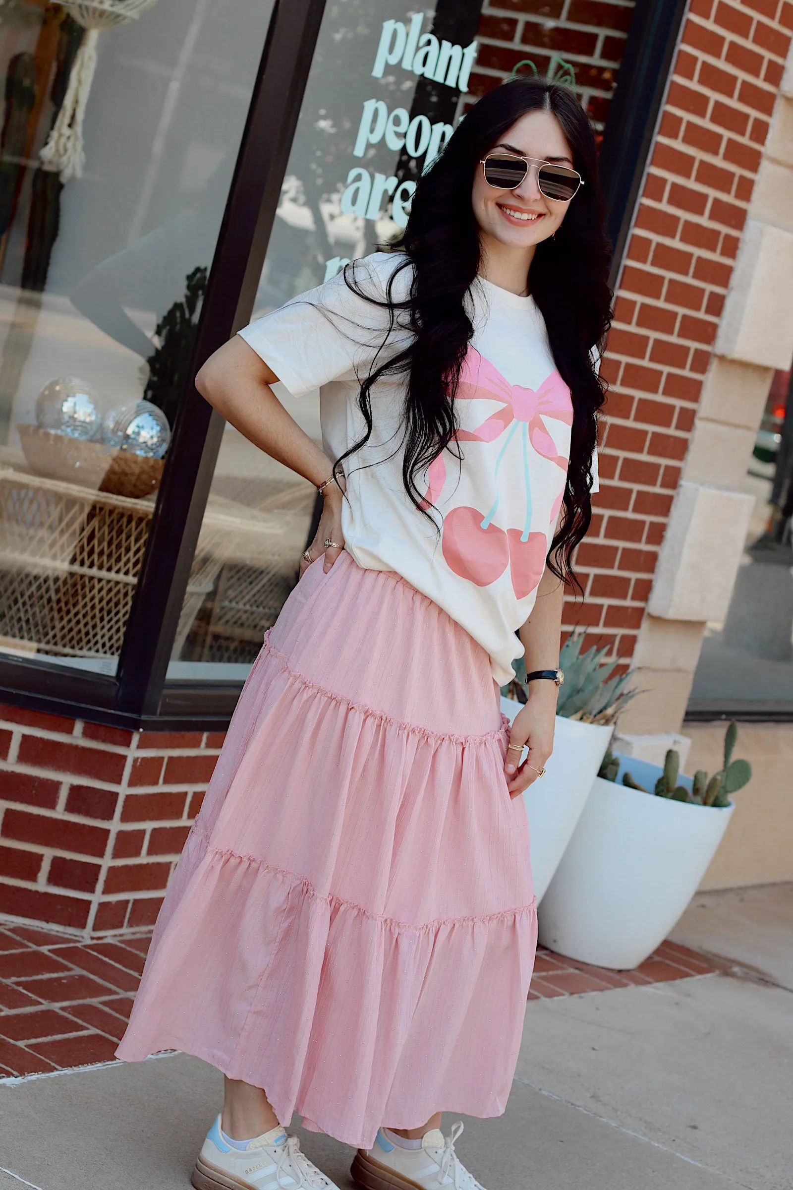 Rhinestone Tiered Skirt   Pink