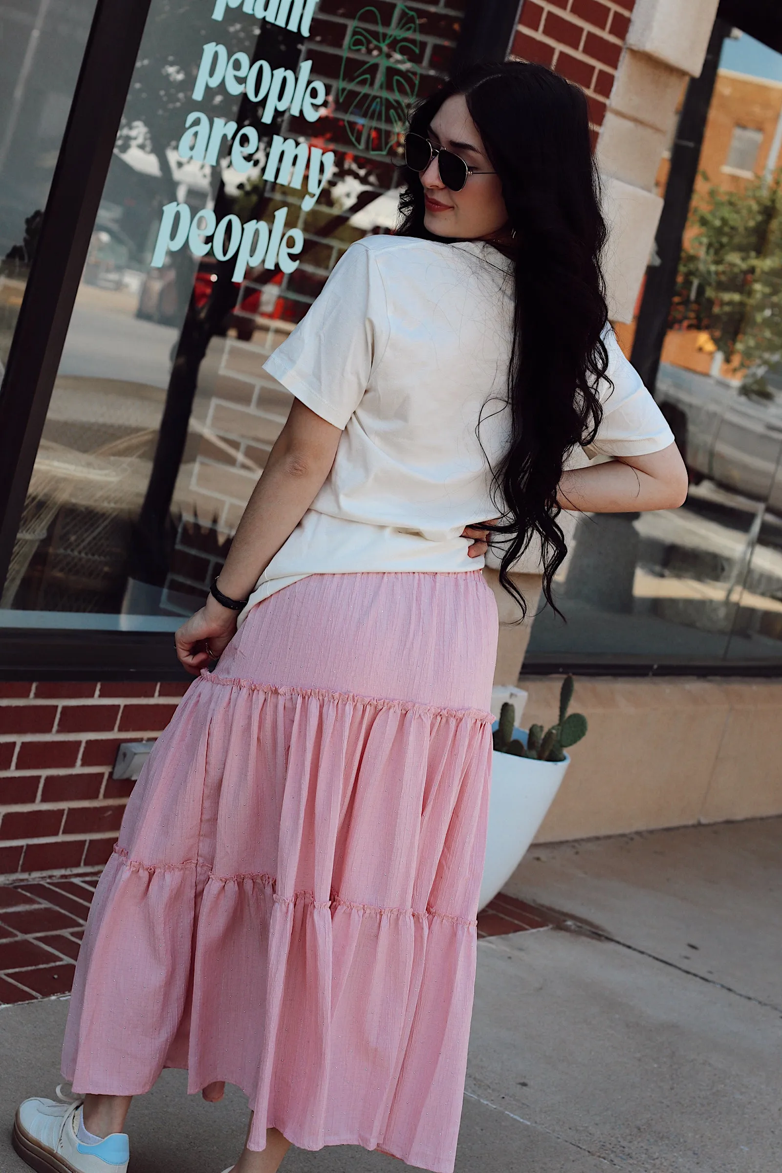 Rhinestone Tiered Skirt   Pink