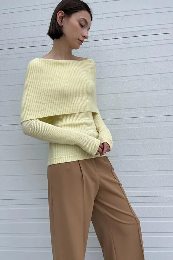 Ribbed Cape Sweater in Pale Yellow