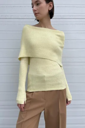 Ribbed Cape Sweater in Pale Yellow