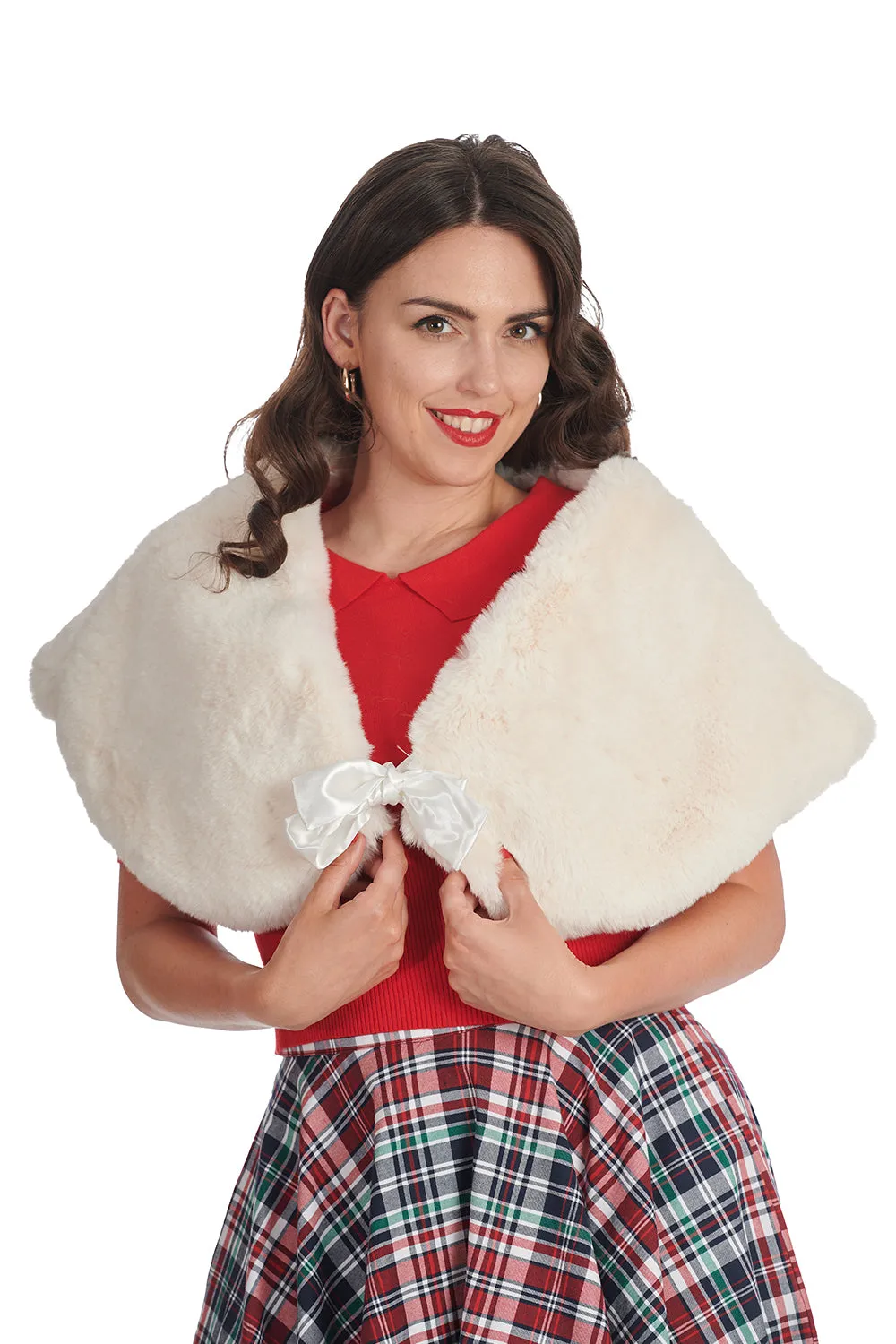 Rosalie Collar Faux Fur Stole in White by Banned