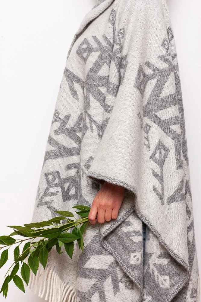 Runic wool cape with hood - Grey Love