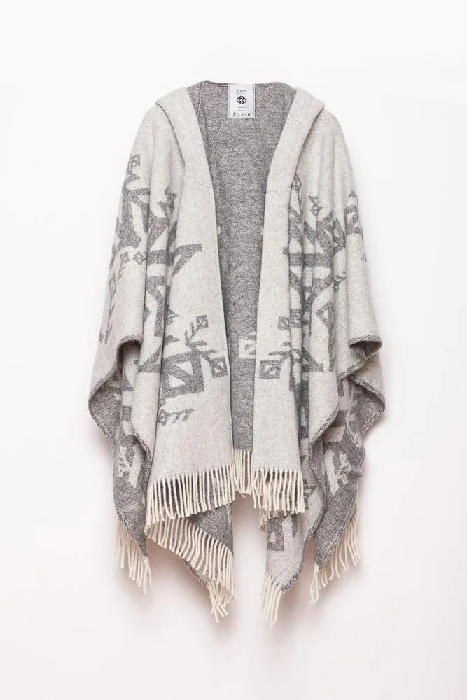 Runic wool cape with hood - Grey Love