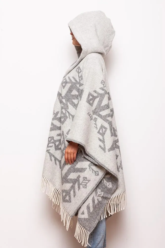 Runic wool cape with hood - Grey Love