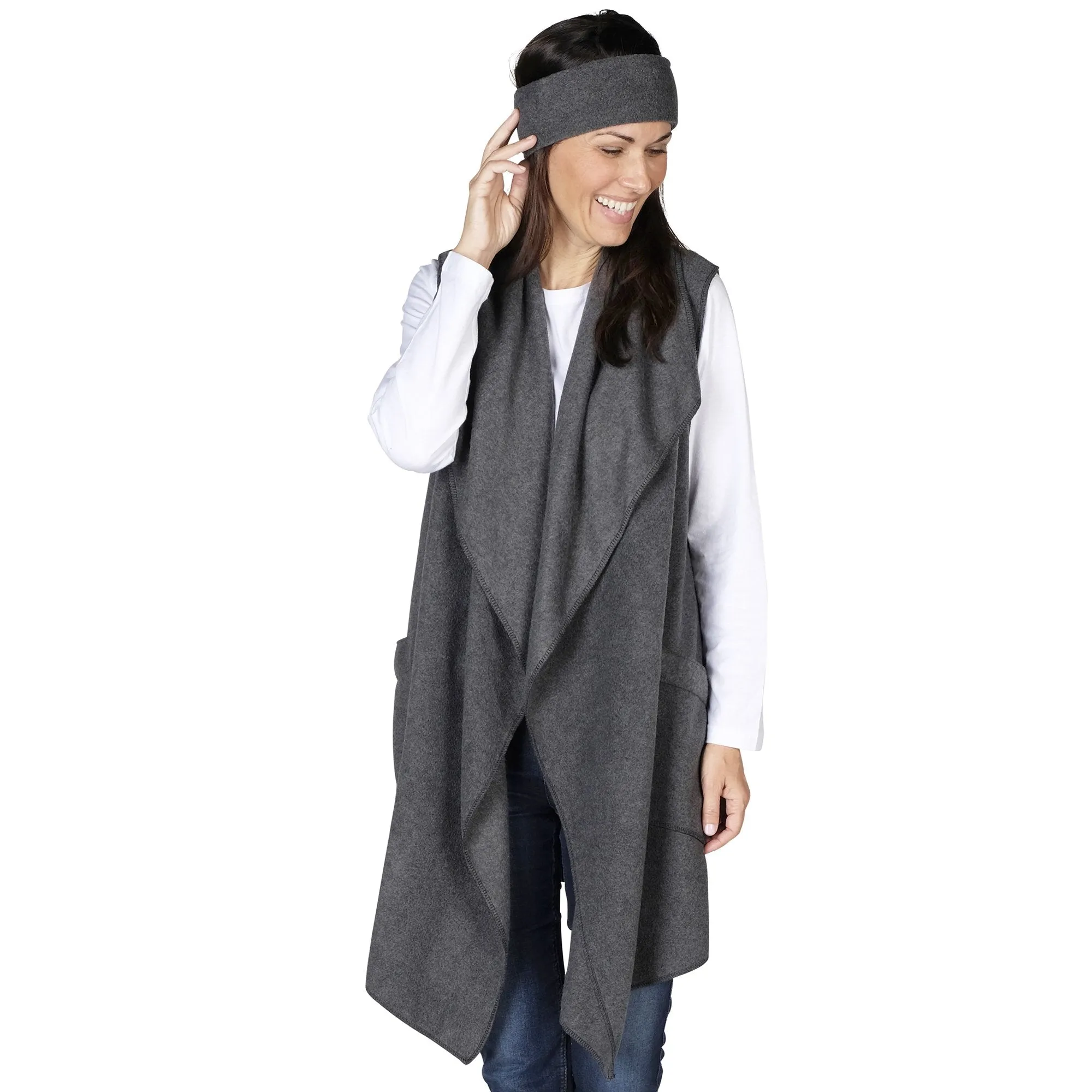 Stacey Cozy Coat Fleece Vest and Headband Set