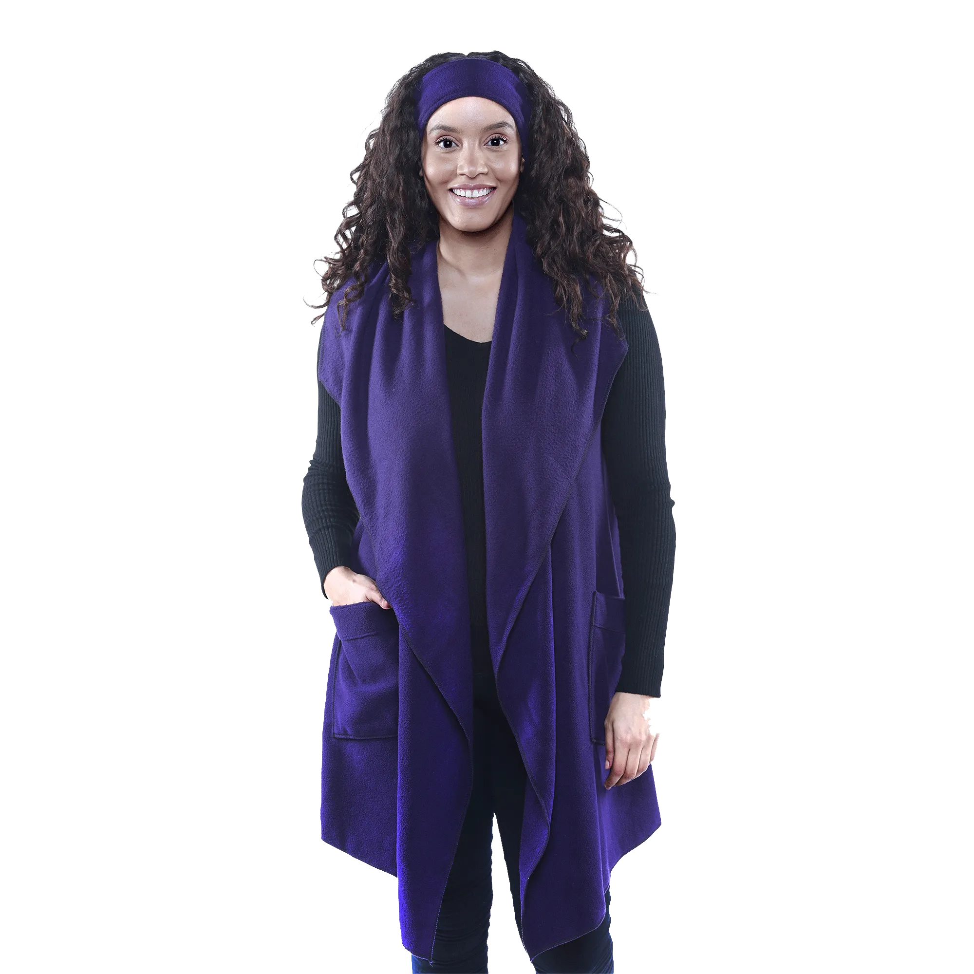 Stacey Cozy Coat Fleece Vest and Headband Set