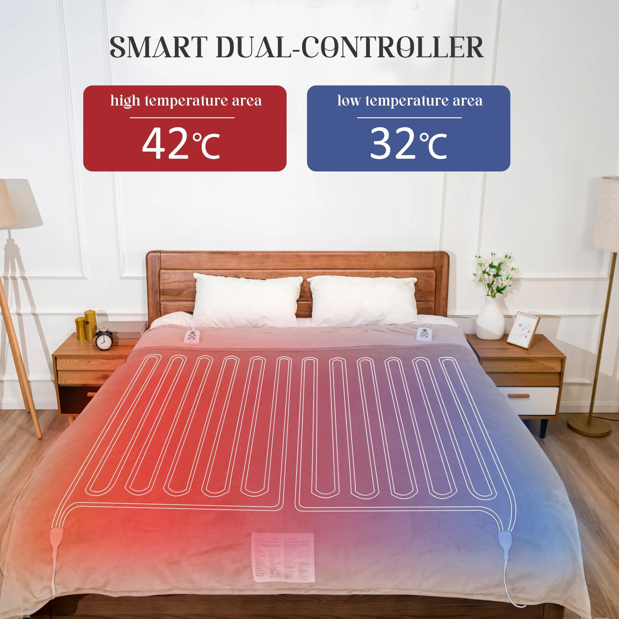 SUNVIVI Electric Blanket King Size with Dual Controllers,10 Heating Levels& 12 hours Auto-off,Overheat Protection,Blue