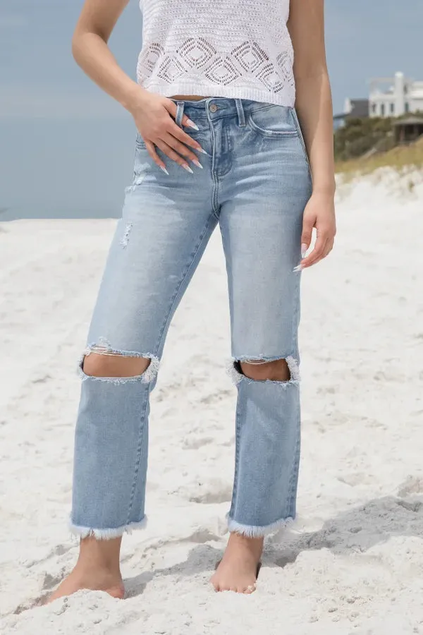 The Madison from Lovervet: High-Rise Frayed Hem Crop Straight Leg Denim