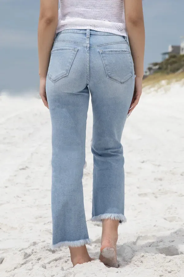 The Madison from Lovervet: High-Rise Frayed Hem Crop Straight Leg Denim