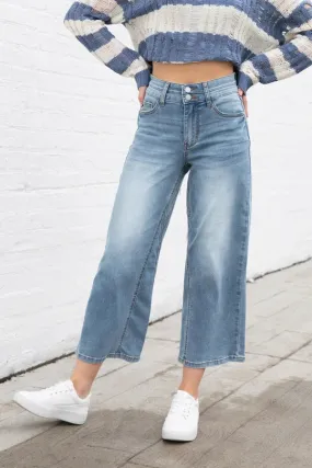 The Oakley from Judy Blue: High-Rise Double Waistband Cropped Wide Leg Denim