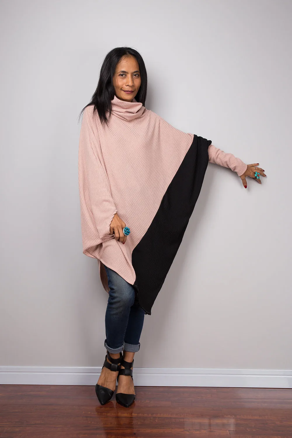 Two tone tunic, Nude and Black tunic, batwing tunic, top dress, sweater dress