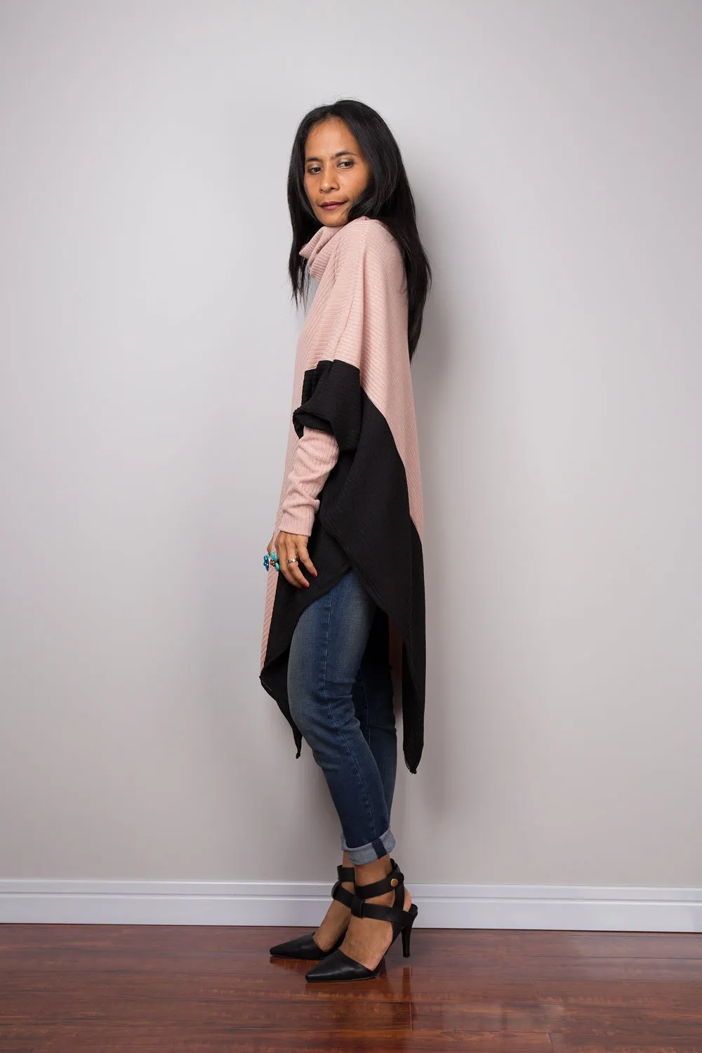 Two tone tunic, Nude and Black tunic, batwing tunic, top dress, sweater dress